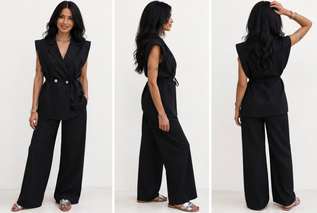 Tailleur : pantalon +blazer sans manche