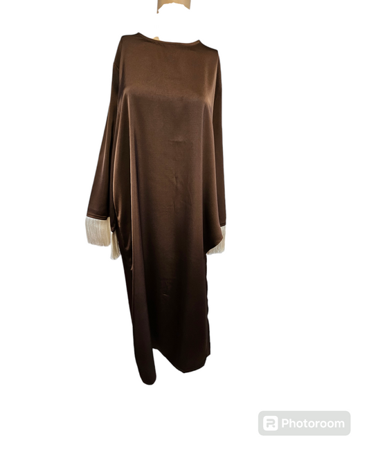 Abaya franges marron