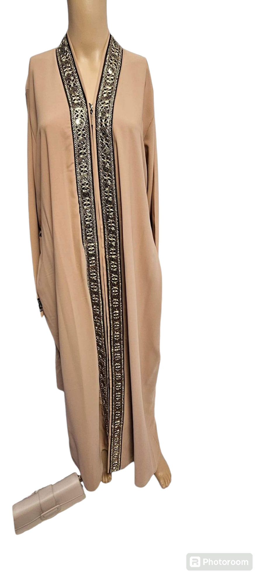 Abaya fermeture éclair lisière camel