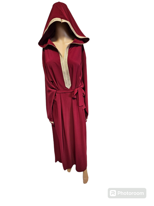 Abaya à capuche rouge /bordeaux