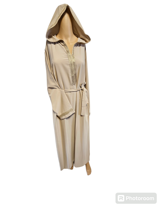 Abaya à capuche beige