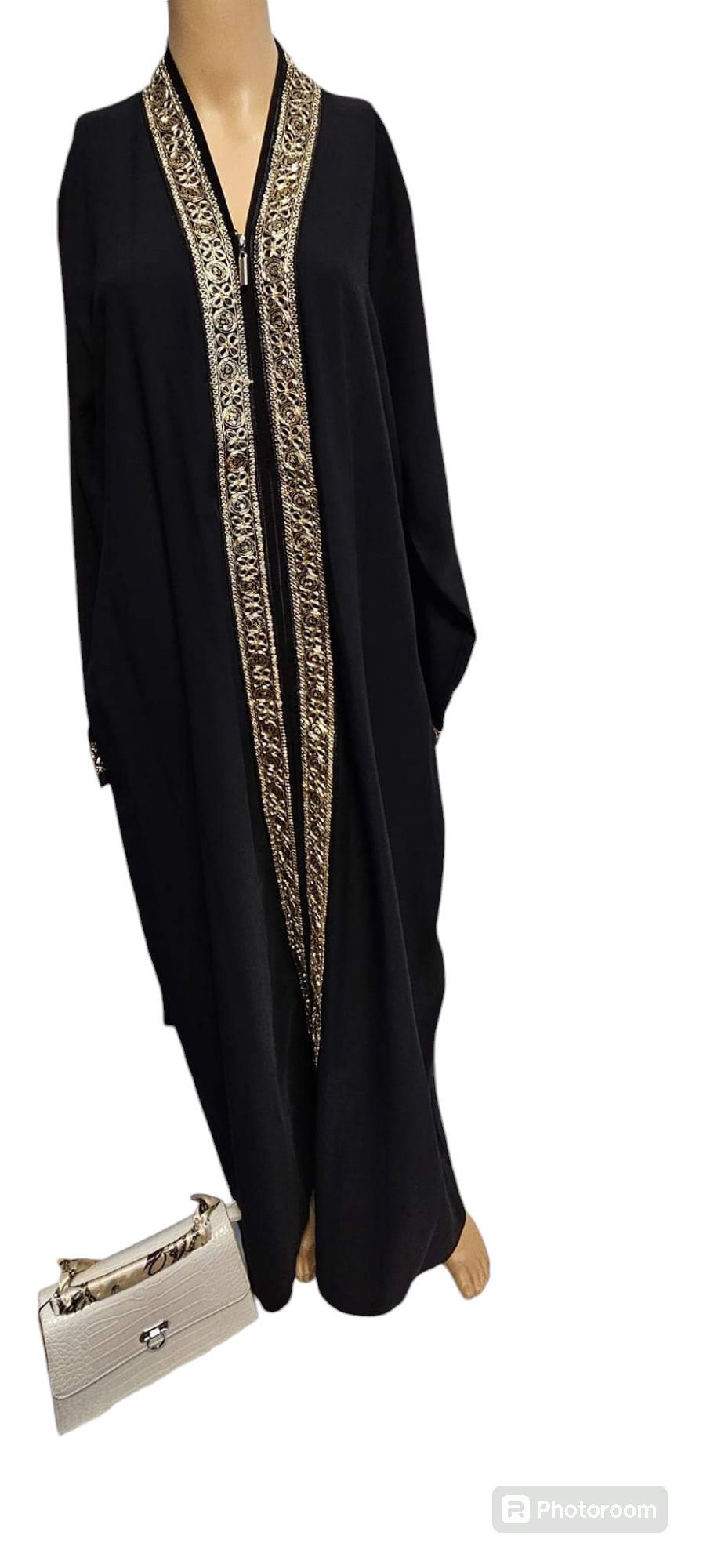 Abaya avec fermeture éclair à lisière noir