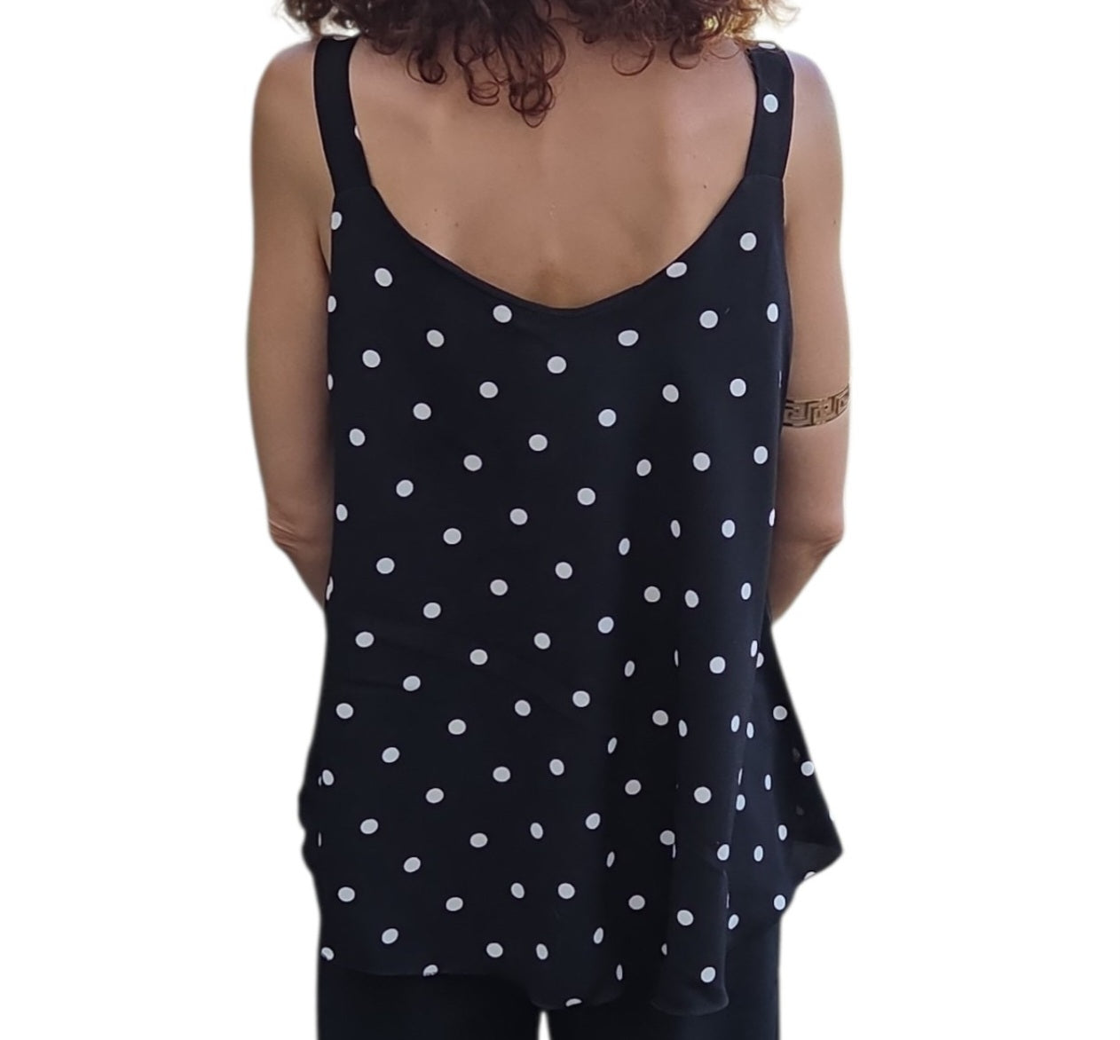 Top noir à pois blanc