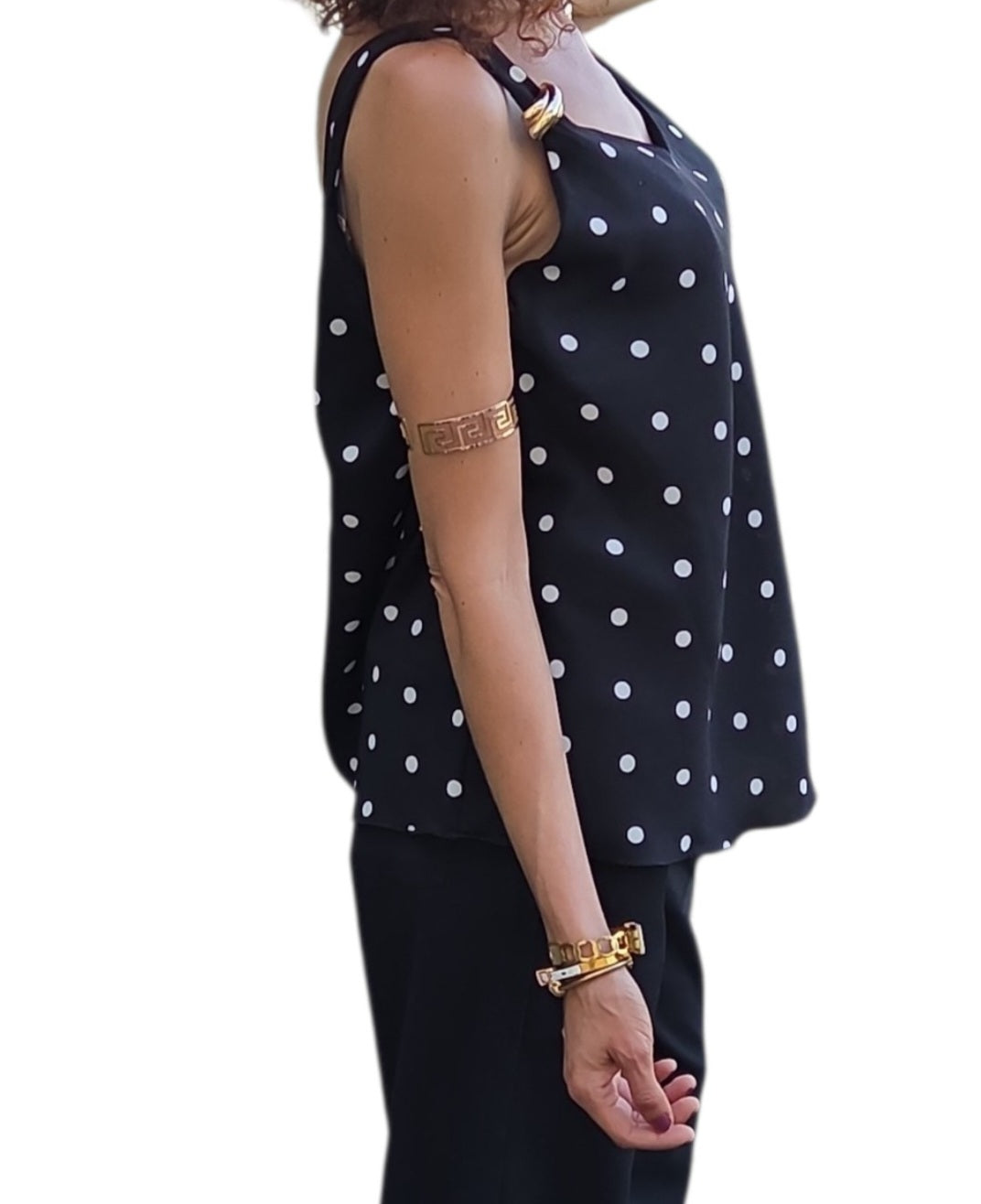 Top noir à pois blanc