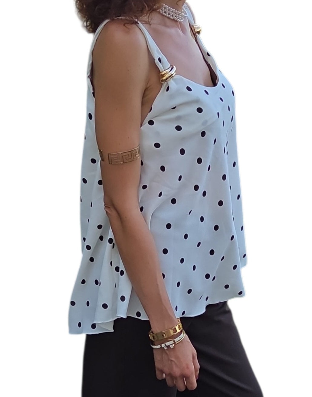 Top blanc à pois noir