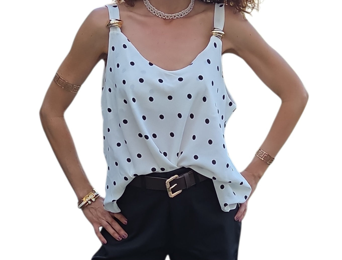 Top blanc à pois noir